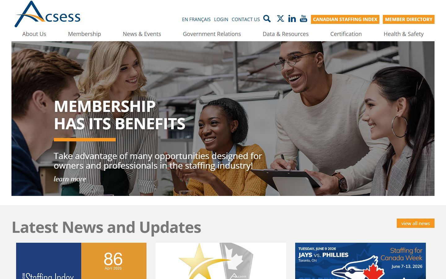 Association of Canadian Search, Employment and Staffing Services website screenshot