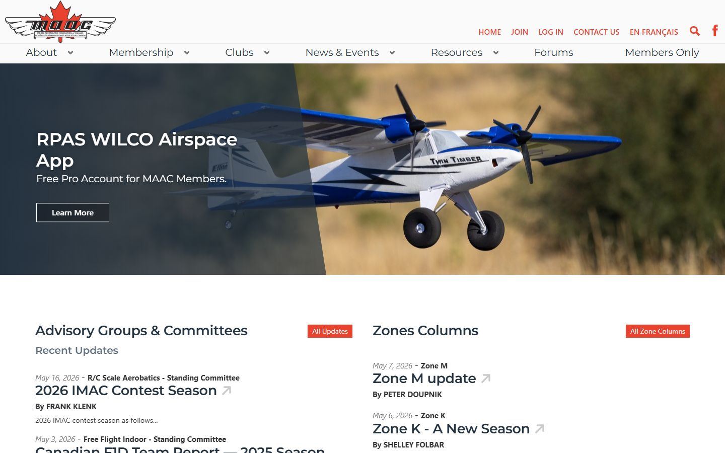 Model Aeronautics Association of Canada website screenshot